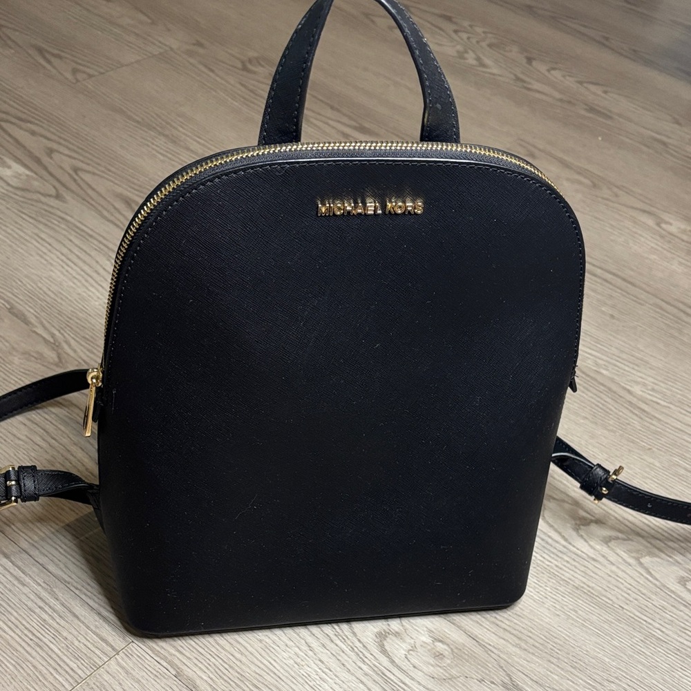 Michael Kors Black Saffiano Leather Backpack with Gold Hardware